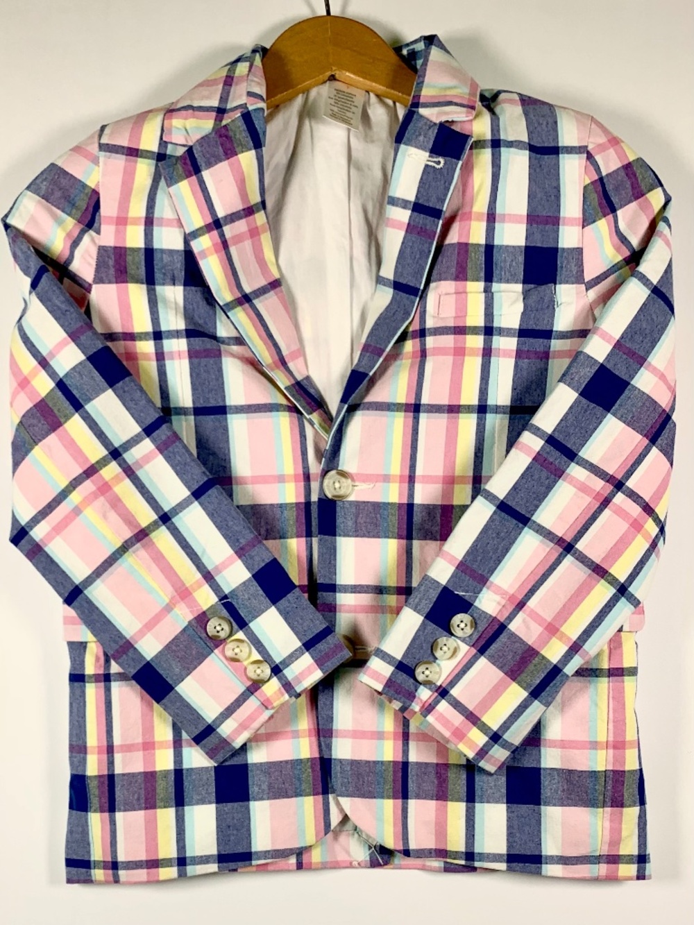Gymboree Boy’s Sz 7 Blazer Long Sleeve Pastel Plaid Striped pink blue checkered